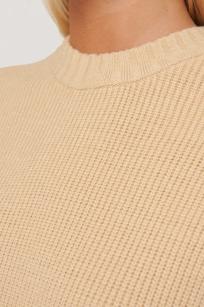 Shop Afj X Na-kd Round Neck Knitted Sweater Beige