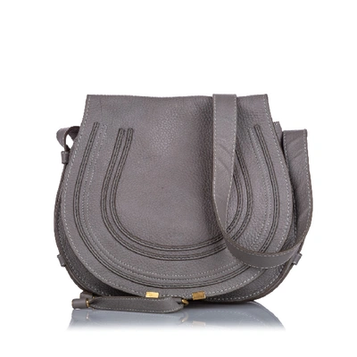 Shop Chloé Marcie Leather Crossbody Bag In Grey