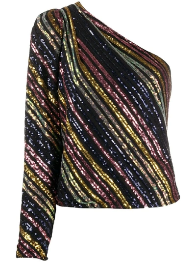 Shop Self-portrait One Sleeved Sequin Top In Multicolor