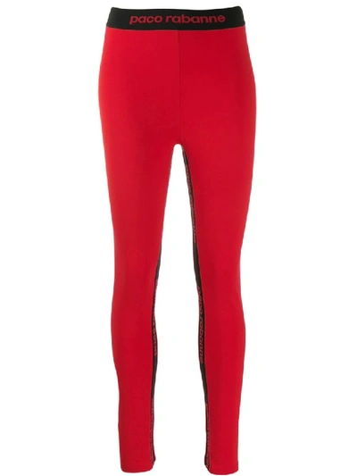 Shop Paco Rabanne Logo Stripe Leggings In Red