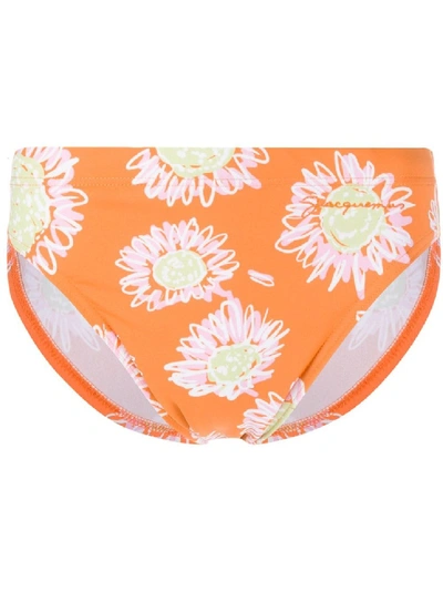 Shop Jacquemus Floral Print Bikini Bottoms In Orange