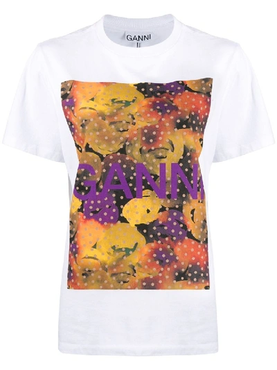 Shop Ganni Watercolour Floral-print T-shirt In White