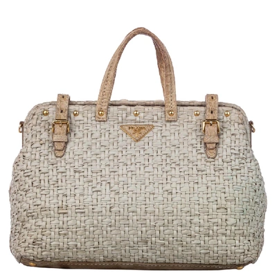 Pre-owned Prada Brown Tessuto Woven Nylon Satchel In Beige