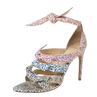 Pre-owned Alexandre Birman Floral Printed Canvas Lolita Knot Strappy Sandals Size 38.5 In Multicolor