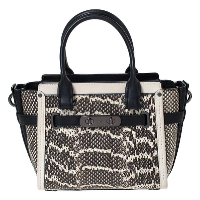 Pre-owned Coach Black/beige Snakeskin Effect And Leather Swagger 20 Tote