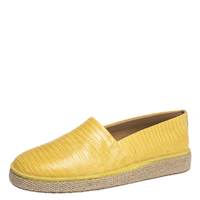 Pre-owned Ferragamo Yellow Lizard Leather Lampedusa Slip-on Espadrille Sneakers Size 42