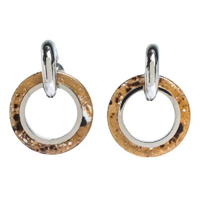 Pre-owned Burberry Caramel Marbled Resin Palladium Plated Double Grommet Earrings In Silver