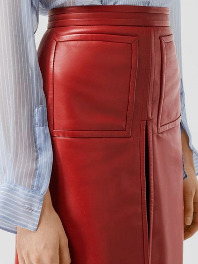 Shop Burberry Box-pleat Detail Leather A-l In Dark Carmine