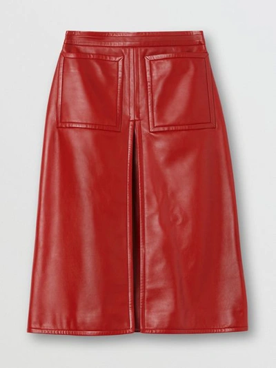Shop Burberry Box-pleat Detail Leather A-l In Dark Carmine