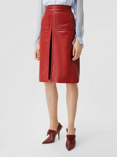 Shop Burberry Box-pleat Detail Leather A-l In Dark Carmine