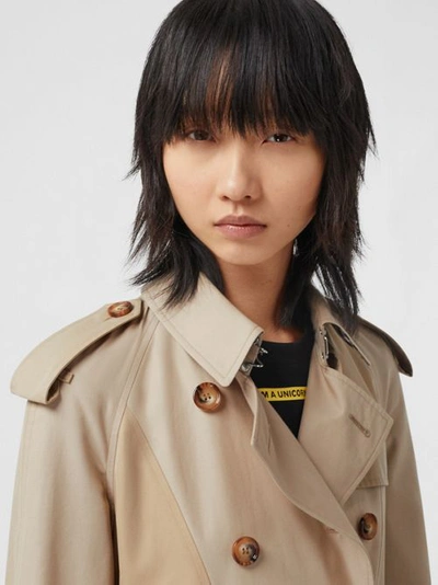 Shop Burberry Gathered Detail Cotton Gabardine Trench Coat In Light Sand