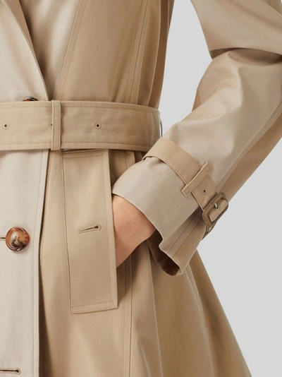 Shop Burberry Gathered Detail Cotton Gabardine Trench Coat In Light Sand