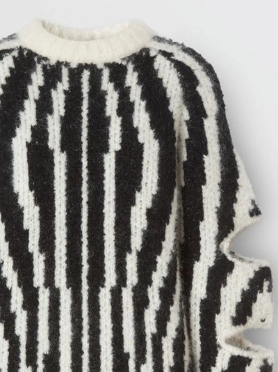 Shop Burberry Cut-out Sleeve Wool Mohair Blend Jacquard Sweater