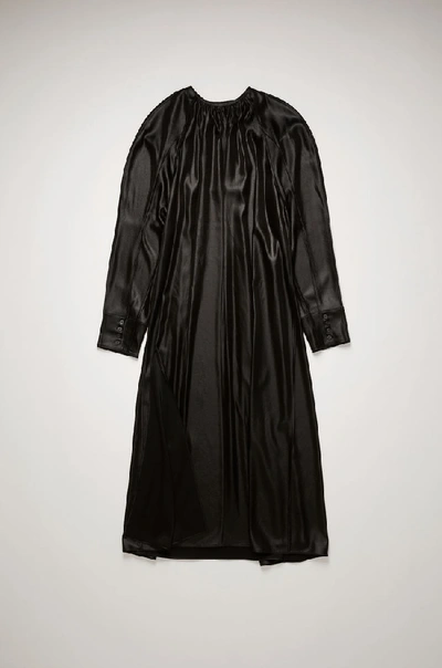 Shop Acne Studios Gathered Neck Satin Dress Black
