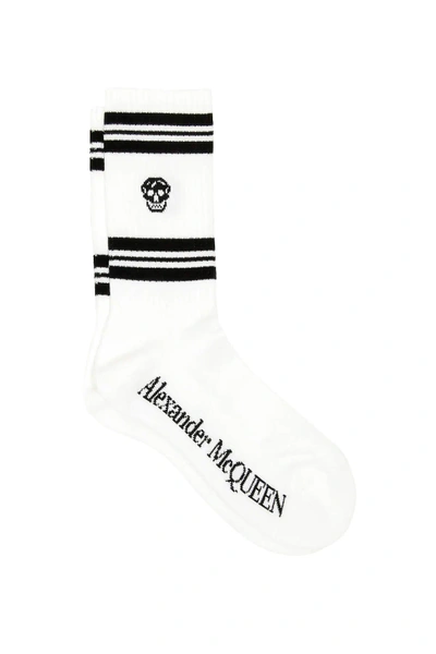 Shop Alexander Mcqueen Sport Stripe Skull Socks In White,black