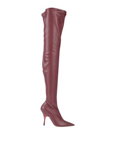 Shop Rochas Woman Knee Boots Burgundy Size 9 Textile Fibers In Red