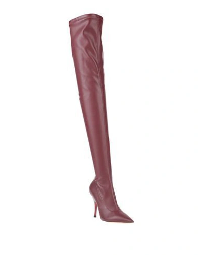 Shop Rochas Woman Knee Boots Burgundy Size 9 Textile Fibers In Red