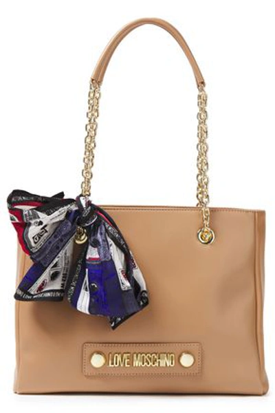 Shop Love Moschino Bow-embellished Faux Leather Shoulder Bag In Sand
