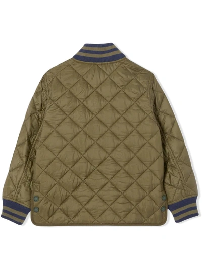 Shop Burberry Logo Quilted Jacket In Green