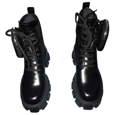 Pre-owned Prada Monolith  Black Leather Ankle Boots