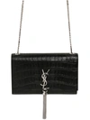 Saint Laurent Monogram Small Croc-stamped Shoulder Bag, Black