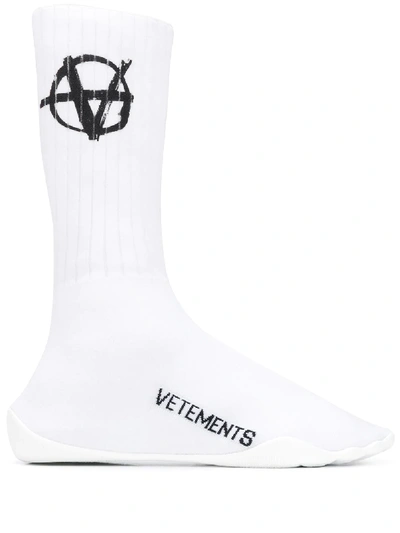 Shop Vetements Logo-print Sock Sneakers In White