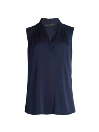 Shop Kobi Halperin Stretch-silk V-neck Sleeveless Blouse In Midnight Blue