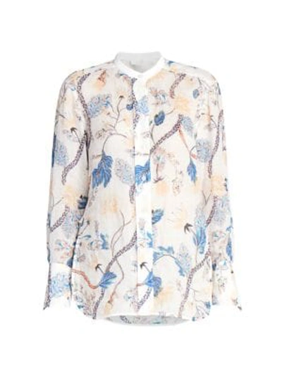 Shop Chloé Floral Ramie Shirt In White Pink