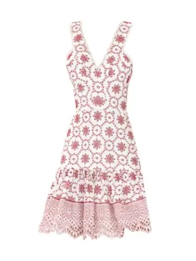 Shop Alexis Villa Eyelet Lace Flounce Dress In Berry Eyelet Embroidered