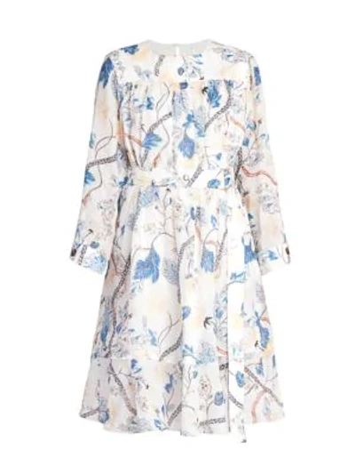 Shop Chloé Belted Floral Ramie Dress In White Pink