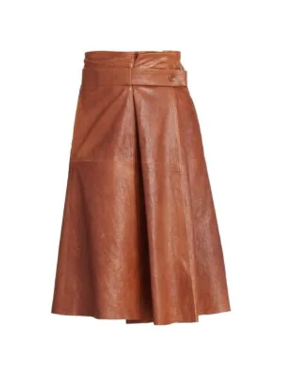 Shop Chloé A-line Leather Midi Skirt In Sharp Brown