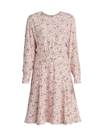 Shop Chloé Bird-print Silk Crepe Dress In Pink Brown