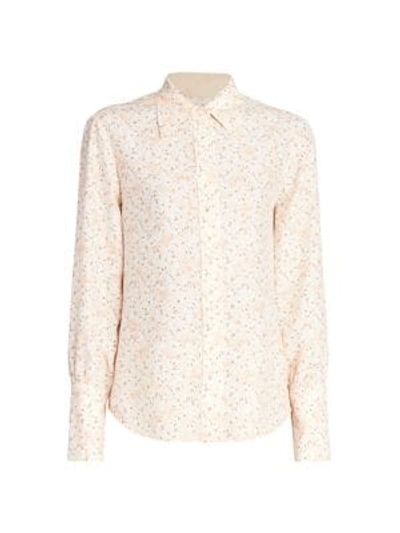 Shop Chloé Bird-print Silk Crepe Shirt In Pink Brown