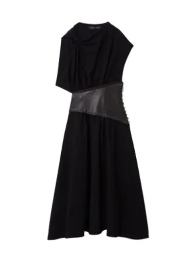 Shop Proenza Schouler Asymmetric Sleeve Belted Crepe Dress In Black