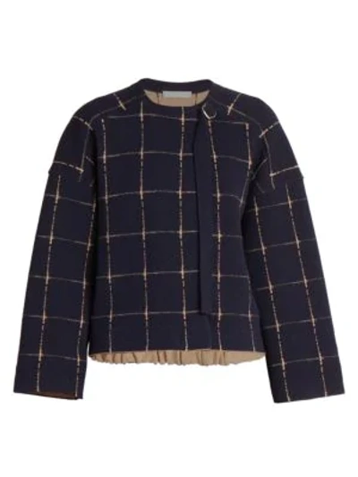 Shop Chloé Grid-print Merino Wool & Cashmere Jacquard Jacket In Blue Brown
