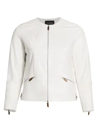 Shop Lafayette 148 Adeline Zip Leather Jacket In White