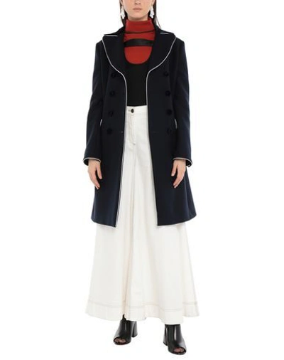 Shop Moschino Coat In Dark Blue