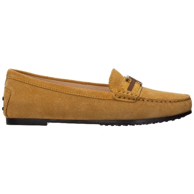 Shop Tod's Women's Suede Loafers Moccasins City Gommino In Yellow