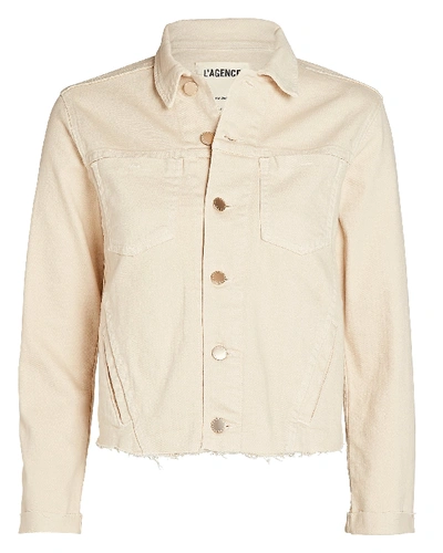 Shop L Agence Janelle Cropped Denim Jacket In Ivory