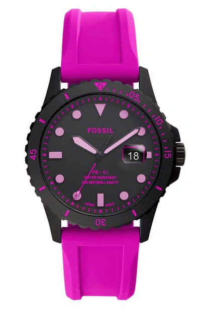 Shop Fossil Fb-01 Silicone Strap Watch, 42mm In Pink/ Black