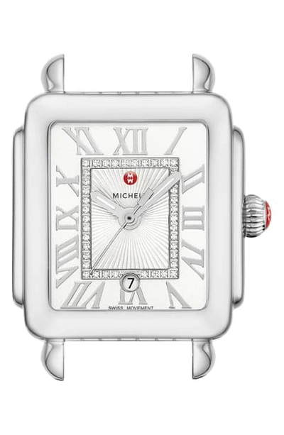 Shop Michele Deco Madison Mid Diamond Dial Watch Head, 29mm X 31mm In Silver/ Silver White Sunray