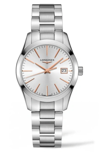 Shop Longines Conquest Classic Bracelet Watch, 34mm In Silver