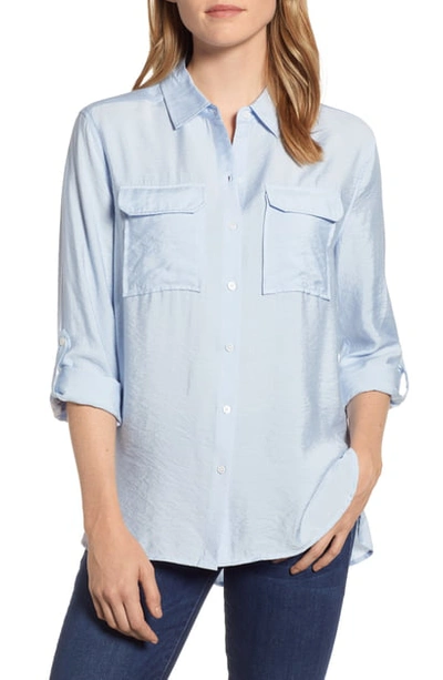 Shop Vince Camuto Hammered Satin Utility Shirt In Lake Breeze