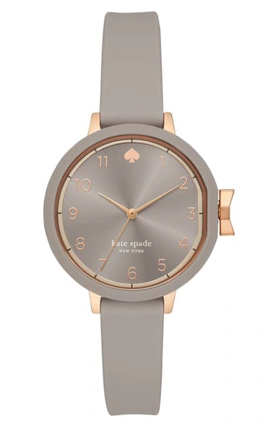 Shop Kate Spade Park Row Silicone Strap Watch, 34mm In Grey/ Rose Gold