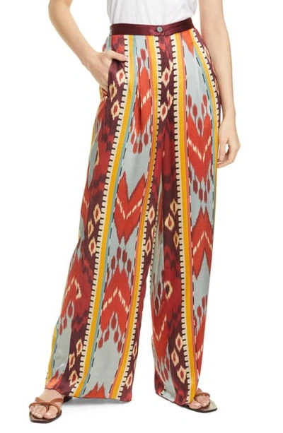 Shop Forte Forte Encens Ikat Print Silk Wide Leg Pants In Sunstone