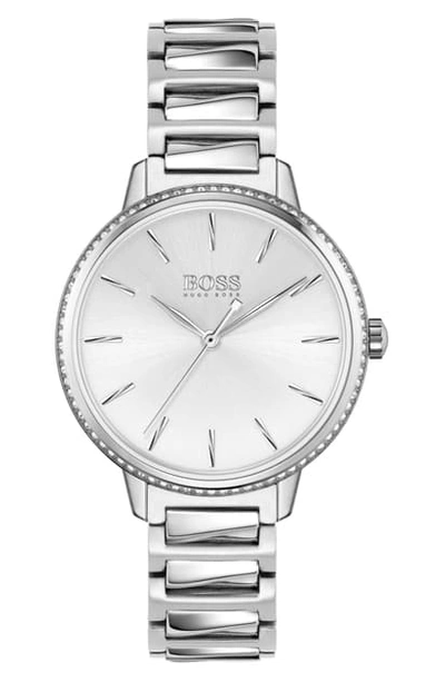 Shop Hugo Boss Signature Bracelet Watch, 34mm In Silver/ Silver White