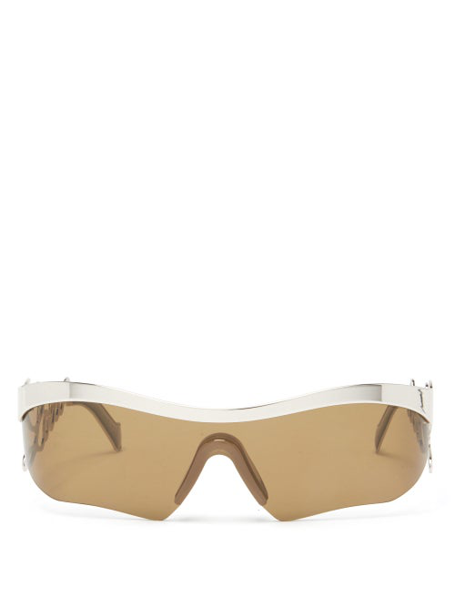 Loewe Logo Arm Rectangular Metal Sunglasses In Silver Modesens