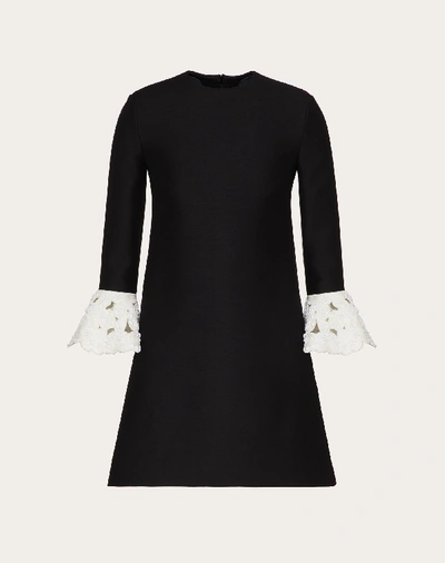 Shop Valentino Short Embroidered Crepe Couture Dress In Black/white