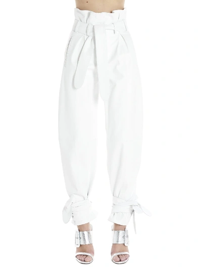 Shop Attico Belted Detail Panelled Pants In White