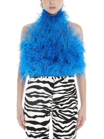 Shop Attico Feathers Crop Top In Blue